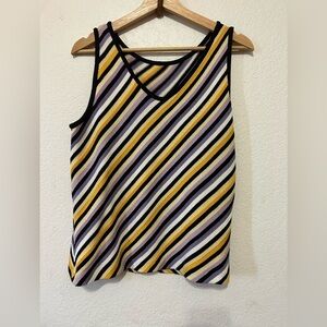 St John Striped Sleeveless Knit Top - Yellow, Purple, Black, White - Medium